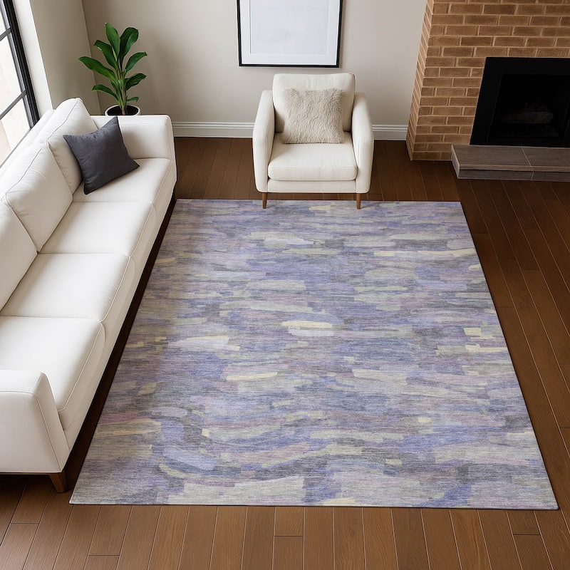 Machine Washable Indoor/ Outdoor Abstract Rock Chantille Rug