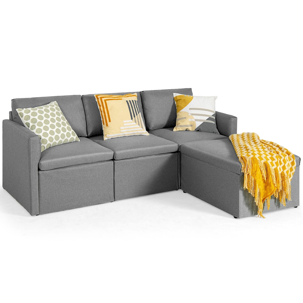 Gymax Convertible L-shaped Sectional Sofa Couch Chaise w/ Ottoman - See Details