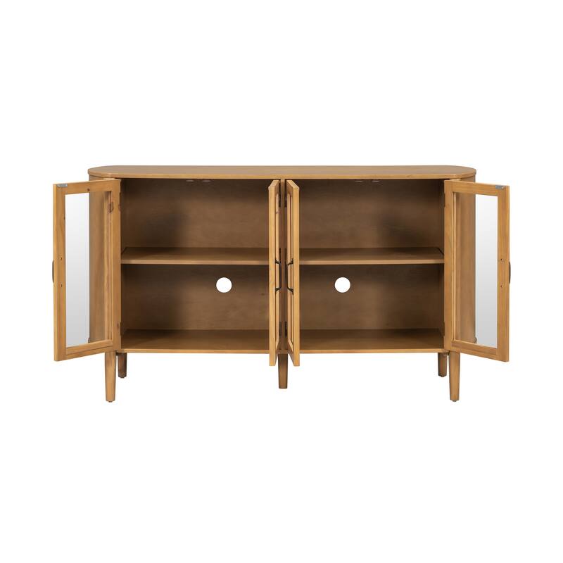 4-Door Wood Storage Cabinet Buffet Sideboard with Shelves, Modern Display Cabinet with Glass Doors, Accent Console Table