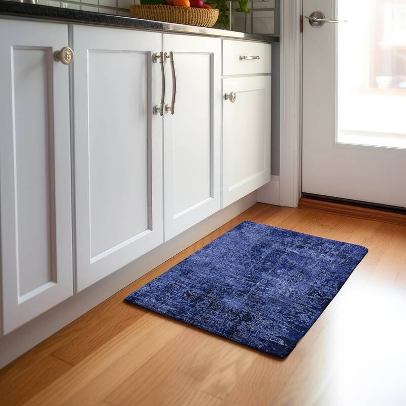 Premium Washable Super Soft Solid Abstract Mayfield Rug - Navy - 1' 8" x 2' 6" - Rectangle