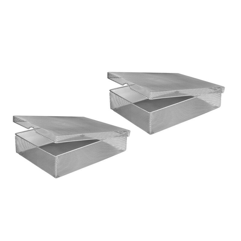 Hinged Mesh Storage Box, School Supply, Office Desktop Organizer, 2307 - Medium - Set of 2