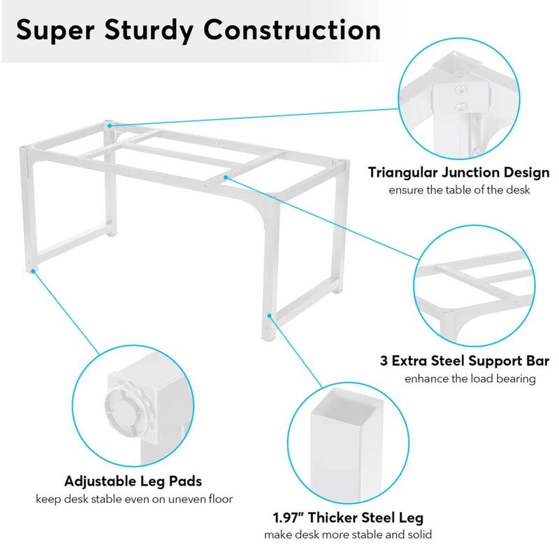 63" Executive Desk, Large Modern Office Computer Workstation with Thick Metal Frame, Business Furniture for Home Office
