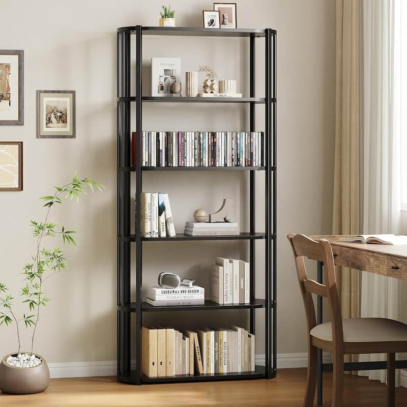 6 Tier Freestanding Open Storage Industrial Bookshelf, Bookcase for Bedroom, Living Room - Black