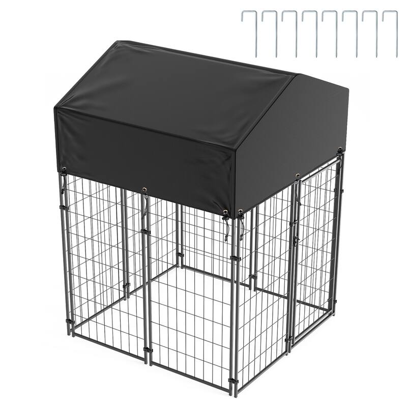 Heavy Duty Outdoor Dog Kennel Iron Fence with UV-Resistant Oxford Roof