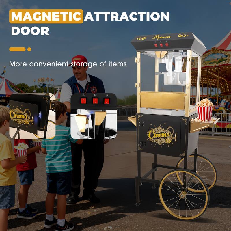 16Oz Commercial Popcorn Machine With Cart and 16 Oz Kettle, Movie Theater Popcorn Machine