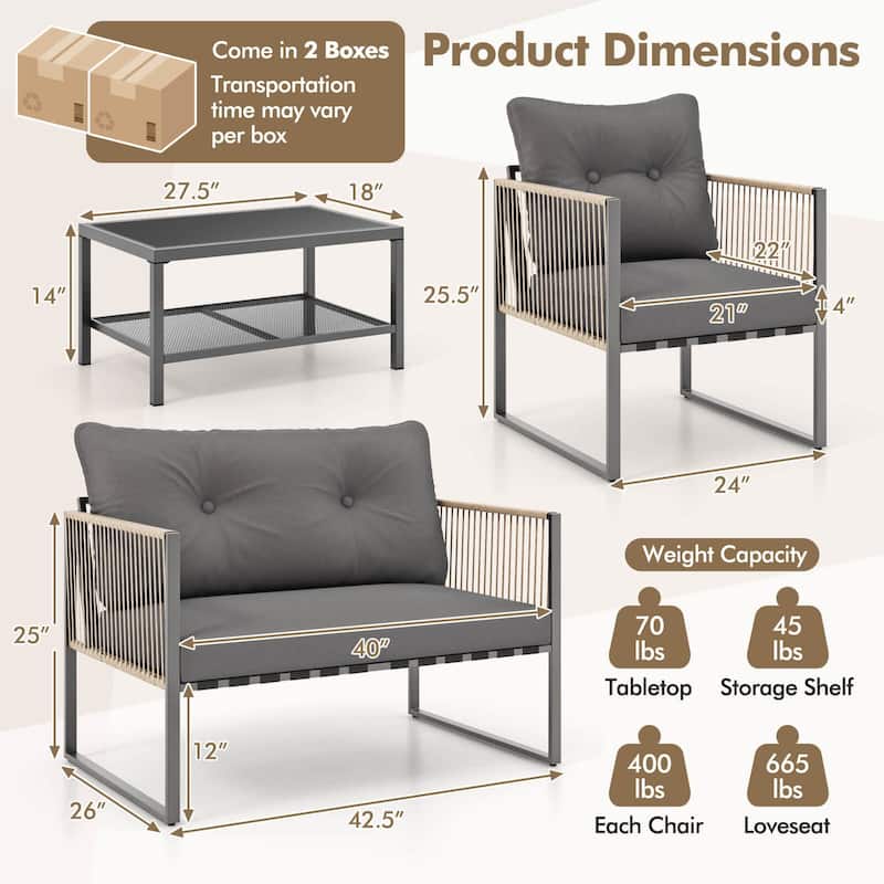 4/8 PCS Patio Furniture Set Outdoor PE Rattan Conversation Sofa Set