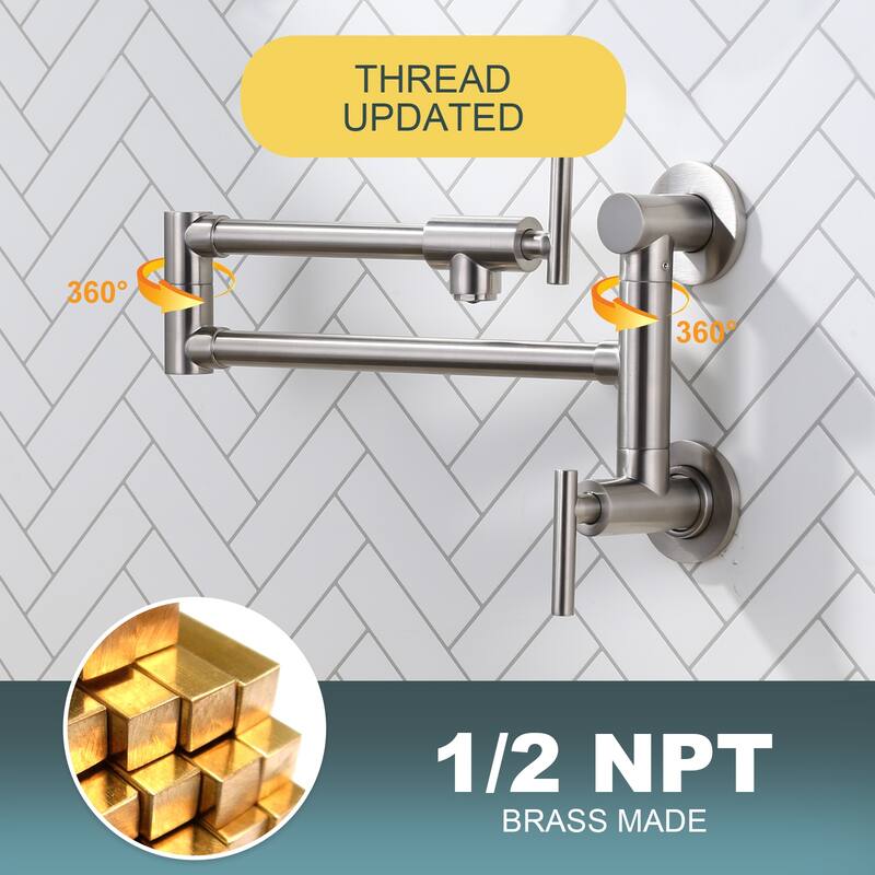 WOWOW Wall Mounted Pot Filler with Control Double Joint Swing Arm