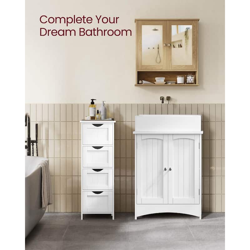 Wall Mounted Bathroom Cabinet with Mirrored Doors and Adjustable Shelf - 5.1"D x 22.2"W x 23"H