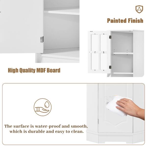 23.2 in. W x 15.9 in. D x 65 in. H in White MDF Boards Bathroom Storage Cabinet with Glass Door