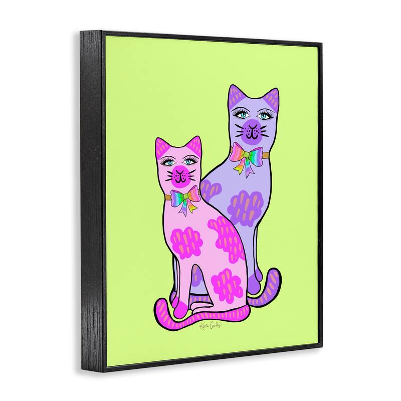 Stupell Funky Bright Cats Framed Giclee Art Design By Katie Conley