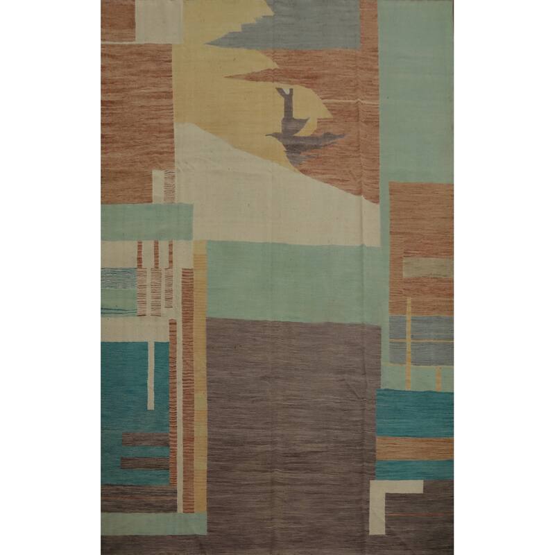 Hand Woven Oriental 100% Wool Carpet Southwestern Modern Multi-Colored Kilim Area Rug - 12' 0'' X 9' 0''