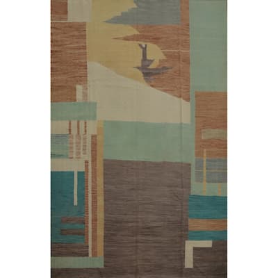 Hand Woven Oriental 100% Wool Carpet Southwestern Modern Multi-Colored Kilim Area Rug - 12' 0'' X 9' 0''