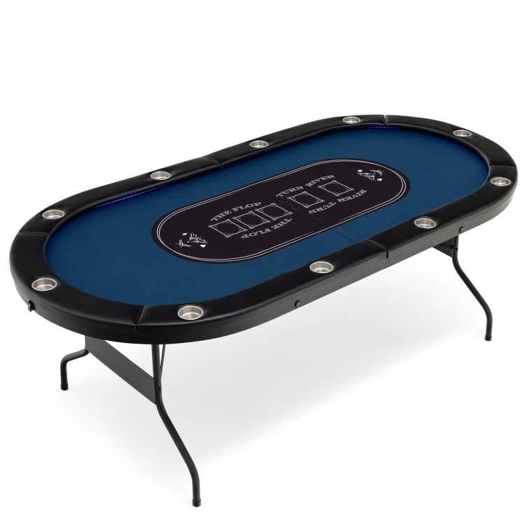 Foldable 10-Player Poker Table LED Lights and USB Ports Ideal for Texas Casino-Blue - x 42" 30" (L x W x H) - - 37039516