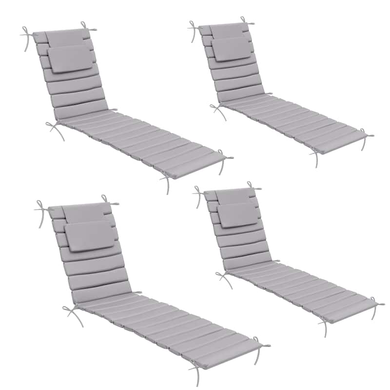 Outdoor Chaise Lounge Cushions Patio Sun Lounger Pad with Straps and Headrest - 70.87 inches long - Light Grey - 4PC
