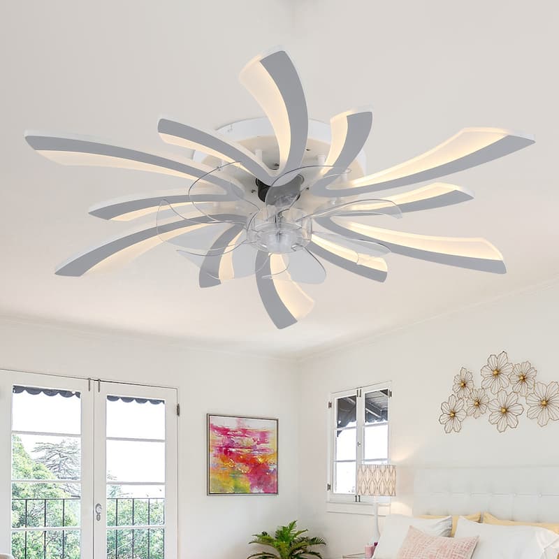 31" Modern Flush Mount Ceiling Fan with Dimmable Light and Remote Control,6-Speed Reversible Ceiling Fan - 30.7Inch