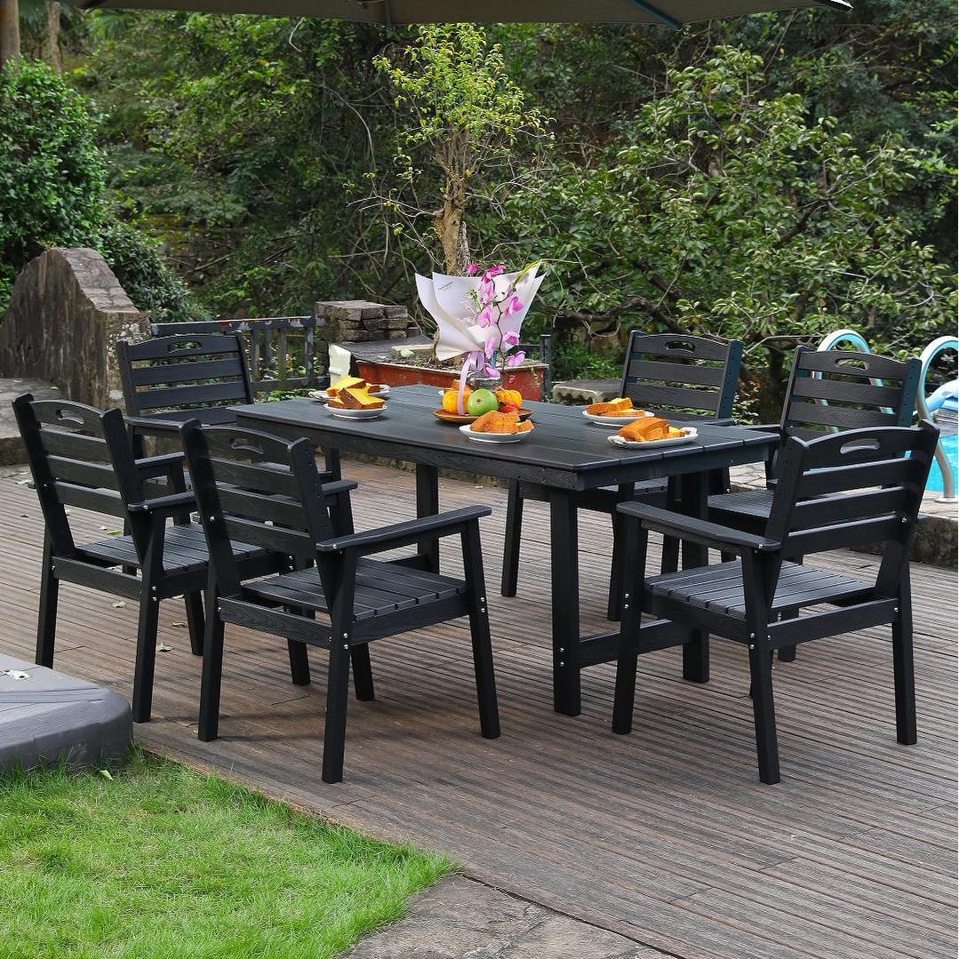outdoor patio dining set, one table and six chairs