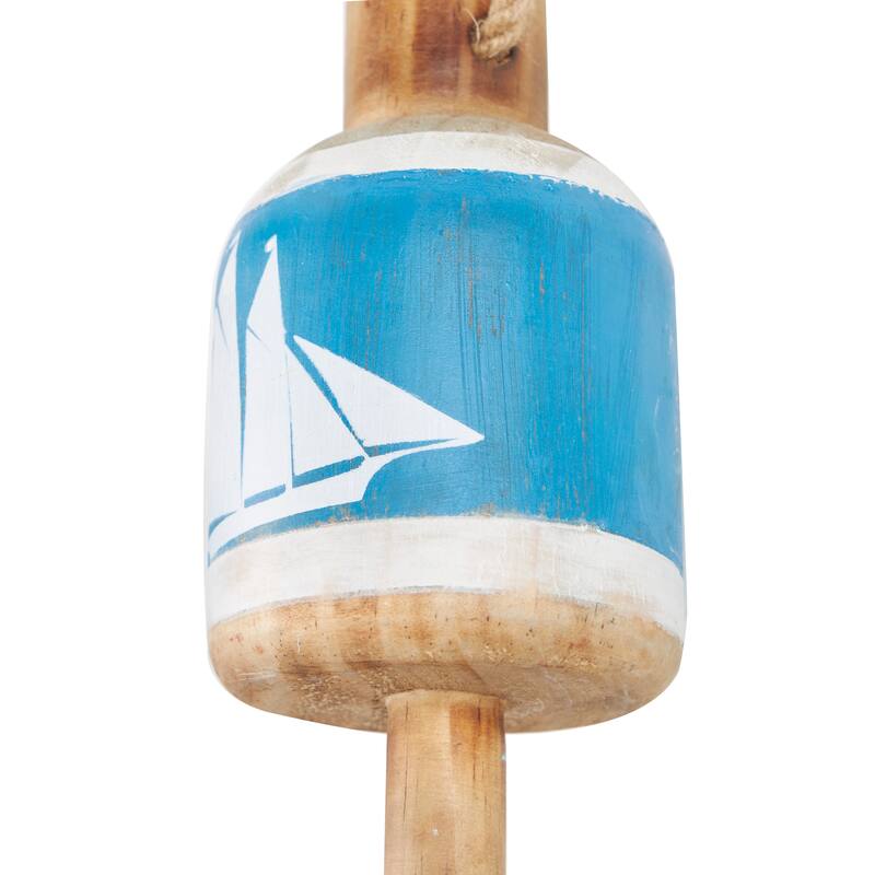 Blue Wood Anchor, Sailboat, and Ship Wheel Buoy Home Wall Decor with Hanging Rope (Set of 3)