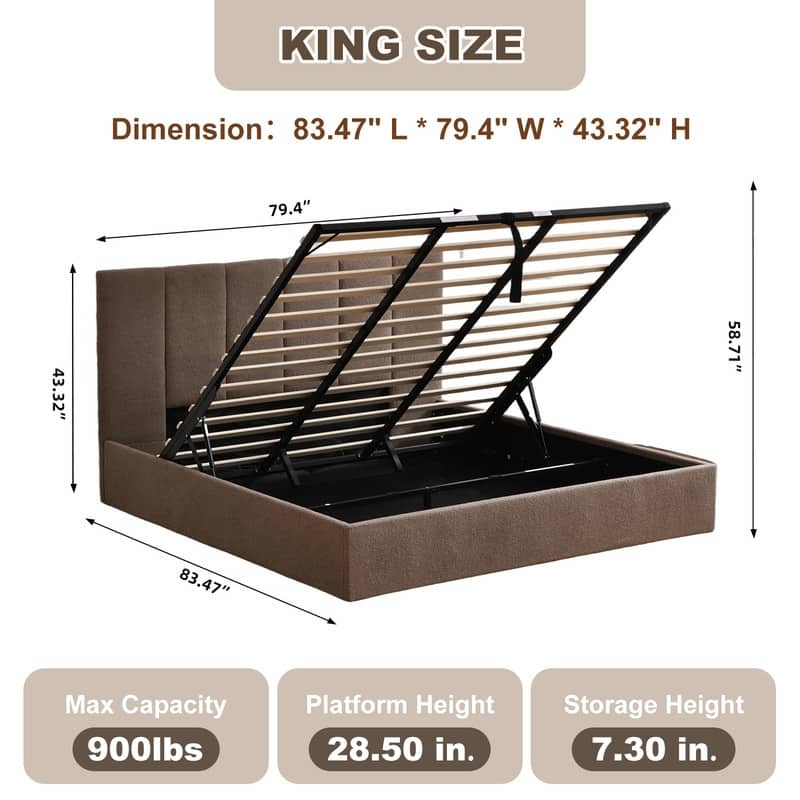 Modern Upholstered Lift-Up Storage Platform Bed with Headboard