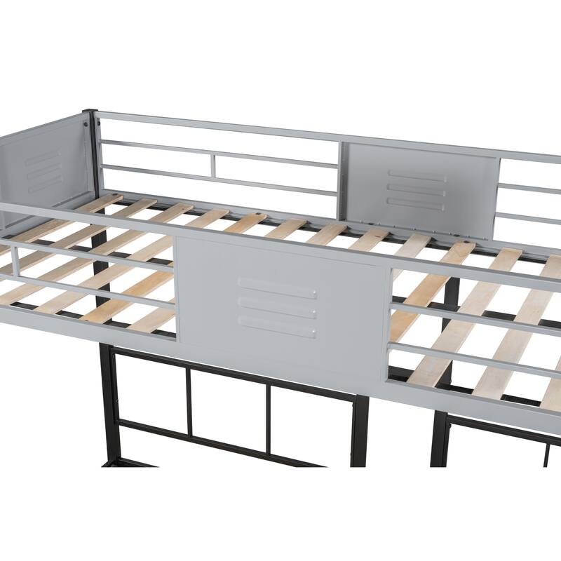 Twin Size Steel Triple Bunk Bed with Vent Board, Sturdy Metal Frame, Noise-Free Wood Slats, Separatable into three beds
