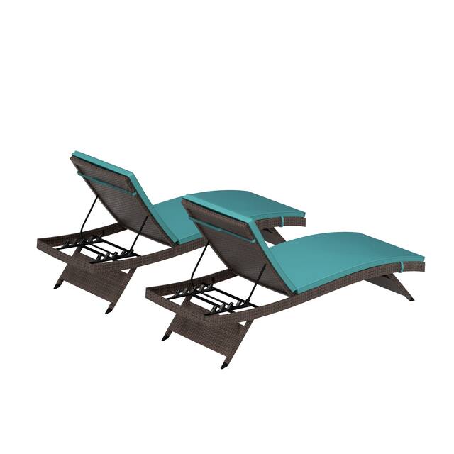 Kona Outdoor Brown Wicker Chaise Lounge (Set of 2) with Cushions