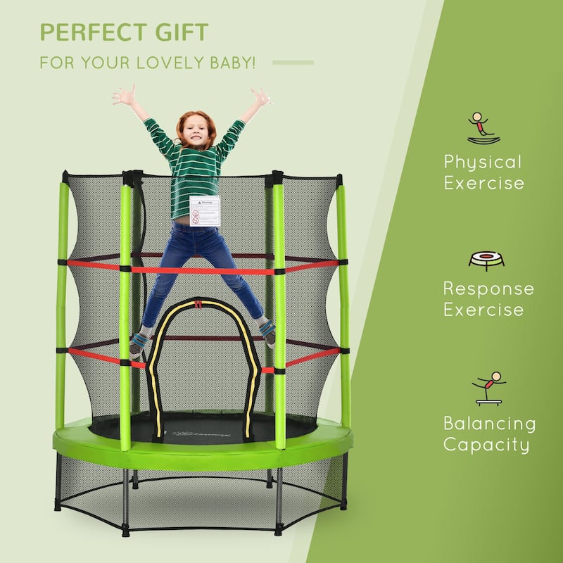 Outsunny 5' Diameter Kids Trampoline with Net for Indoors & Outdoors, Ages 3 to 6