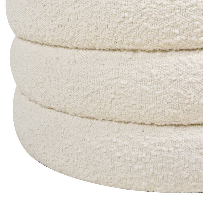 19" Oversized Round Upholstered Storage Ottoman, Sturdy Solid Birchwood and Plywood Frame, Boucle