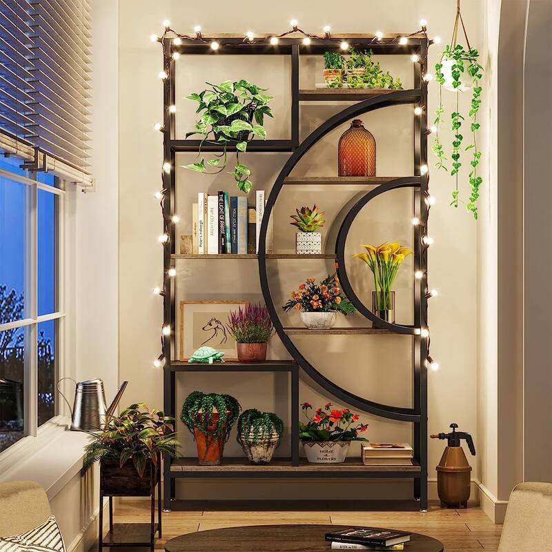 70.47 inches Geometric Bookcase, Industrial 8-Tiers Bookshelves
