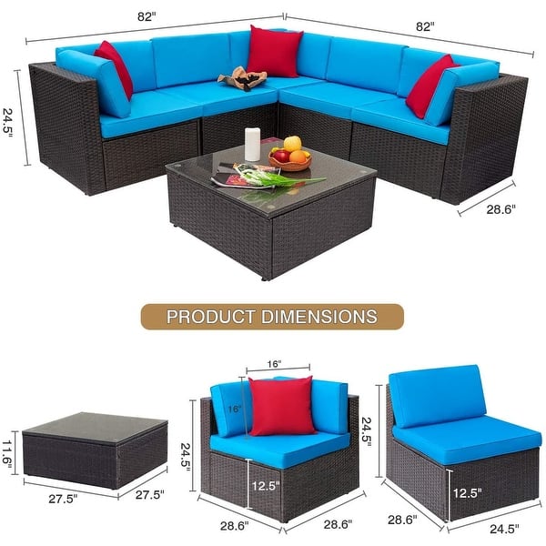 dimension image slide 2 of 3, Homall 6 Pieces Patio Furniture Sets Outdoor Sectional Sofa All Weather PE Rattan Patio Conversation Set Manual Wicker Couch