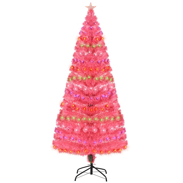 Artificial Christmas Tree Multi-Colored Fiber Optic LED Pre-Lit Holiday Home Decoration - Pink