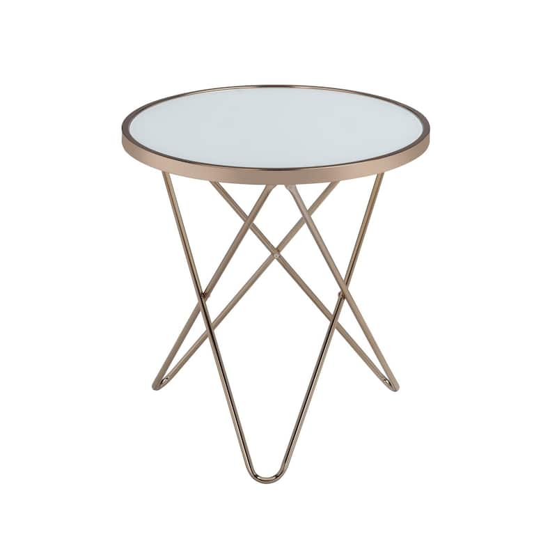22 in. Frosted Glass/ Champagne Round Glass End Table, Sturdy Build End Side Table for Living Rooms