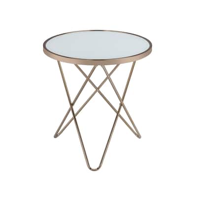 22 in. Frosted Glass/ Champagne Round Glass End Table, Sturdy Build End Side Table for Living Rooms