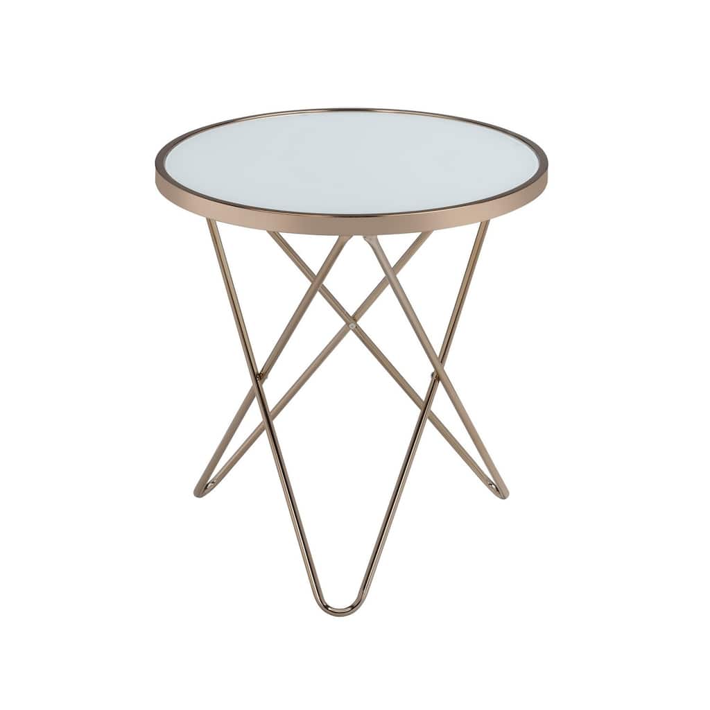 22 in. Frosted Glass/ Champagne Round Glass End Table, Sturdy Build End Side Table for Living Rooms