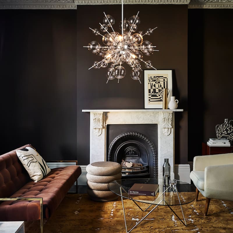 6-Light Modern Glam Linear Sputnik Clear Glass Globe Bubble Chandelier Cluster Starburst Pendant Island Light