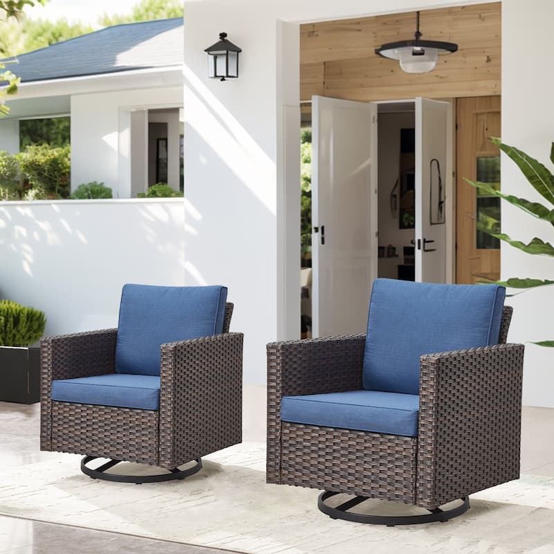 Outdoor Swivel Rocking Chairs Set of 2 - Brown - Blue - Brown