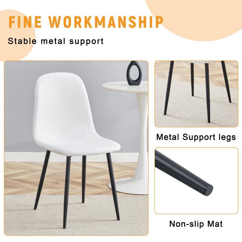 Set of 4 Modern Dining Chairs - Breathable Linen-Cotton Upholstery & Sturdy Integrated Metal Legs