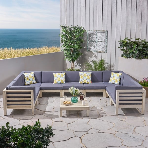 Oana Outdoor 9 Seater Acacia Wood Sectional Sofa Set by Christopher Knight Home Overstock