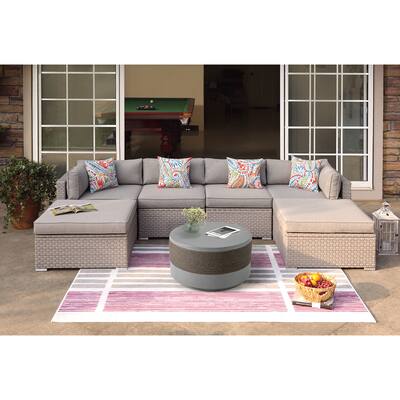 COSIEST 7-Piece Outdoor Patio Wicker Sectional Sofa with Coffee Table