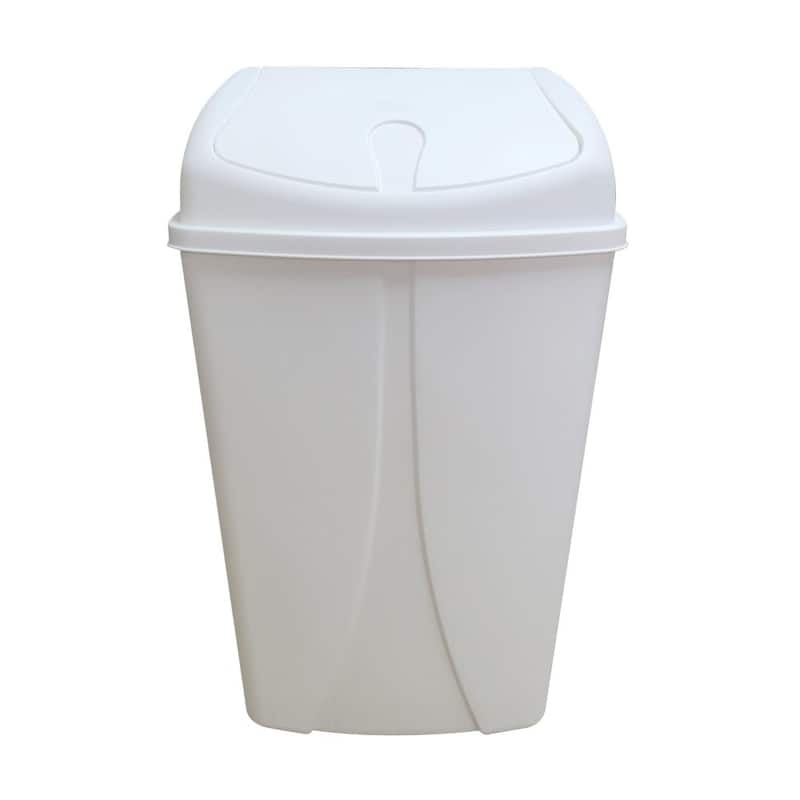 YBM Home Portable Plastic Trash Can with Dual Swing Lid - 6.5 Gallons - White