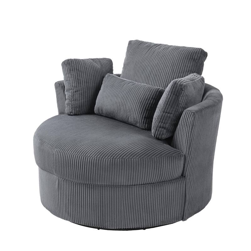 Indoor Corduroy Swivel Chair with Pillows