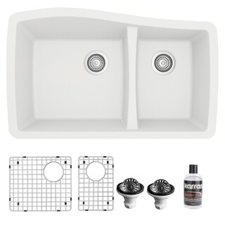 Karran Undermount Quartz 33 in. Double Bowl 60/40 Kitchen Sink with Bottom Grids and Strainers