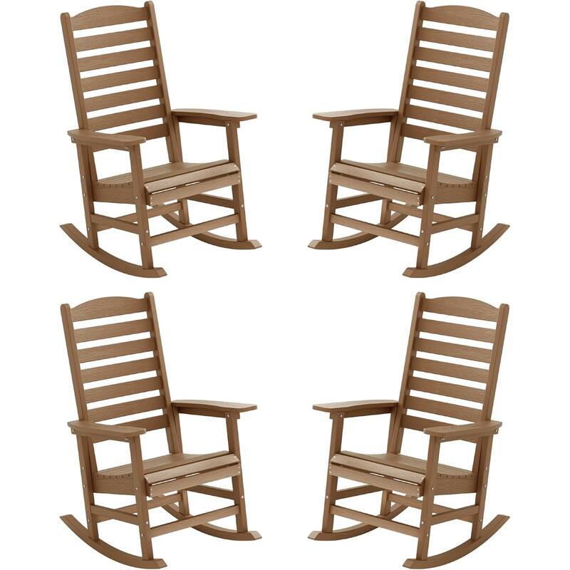 WINSOON All Weather HIPS Outdoor Rocking Chair with Curved Backrest - Set of 4 - Teak