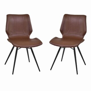 Leatherette Dining Chair with Tubular Metal Legs, Set of 2, Brown and Black -  32 H x 23 W x 19 L Inches 