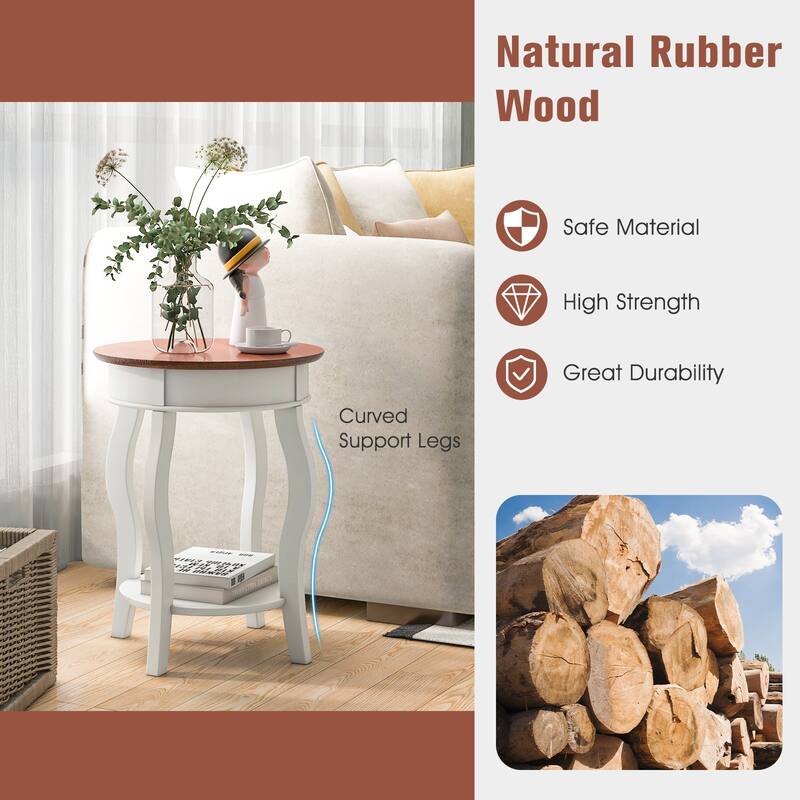 Gymax 2-Tier Side Table w/ Storage Wooden Nightstand & Shelf & Solid