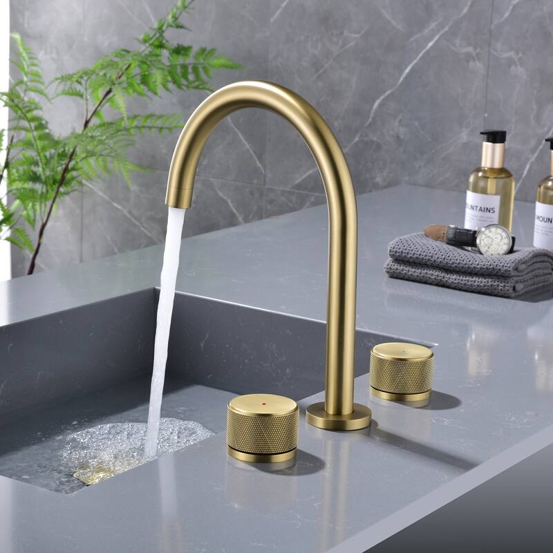 9.7"H Solid Brass Widespread Dual Knob Handles Bathroom Faucets