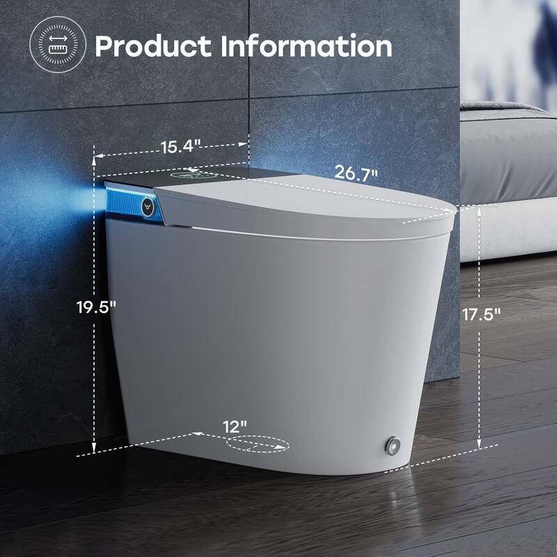 HOROW T38 Elegant Luxury Elongated Smart Bidet Toilet in White with Build-in Tank, Auto Open/Close, UV Light