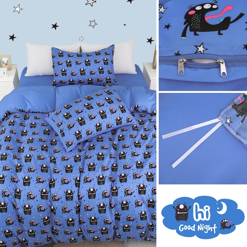 5 Piece Polyester Microfiber Bedding Set Small Black Cartoon Pattern