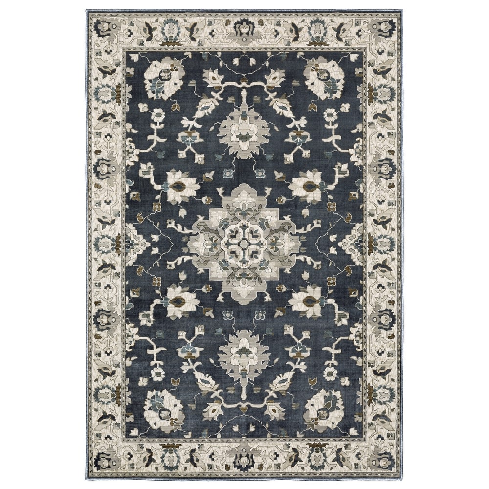 Style Haven Everly Bordered Traditional Blue/ Beige Area Rug