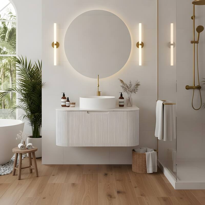 Wall Mounted Bathroom with White Round Ceramic Basin and Drawer