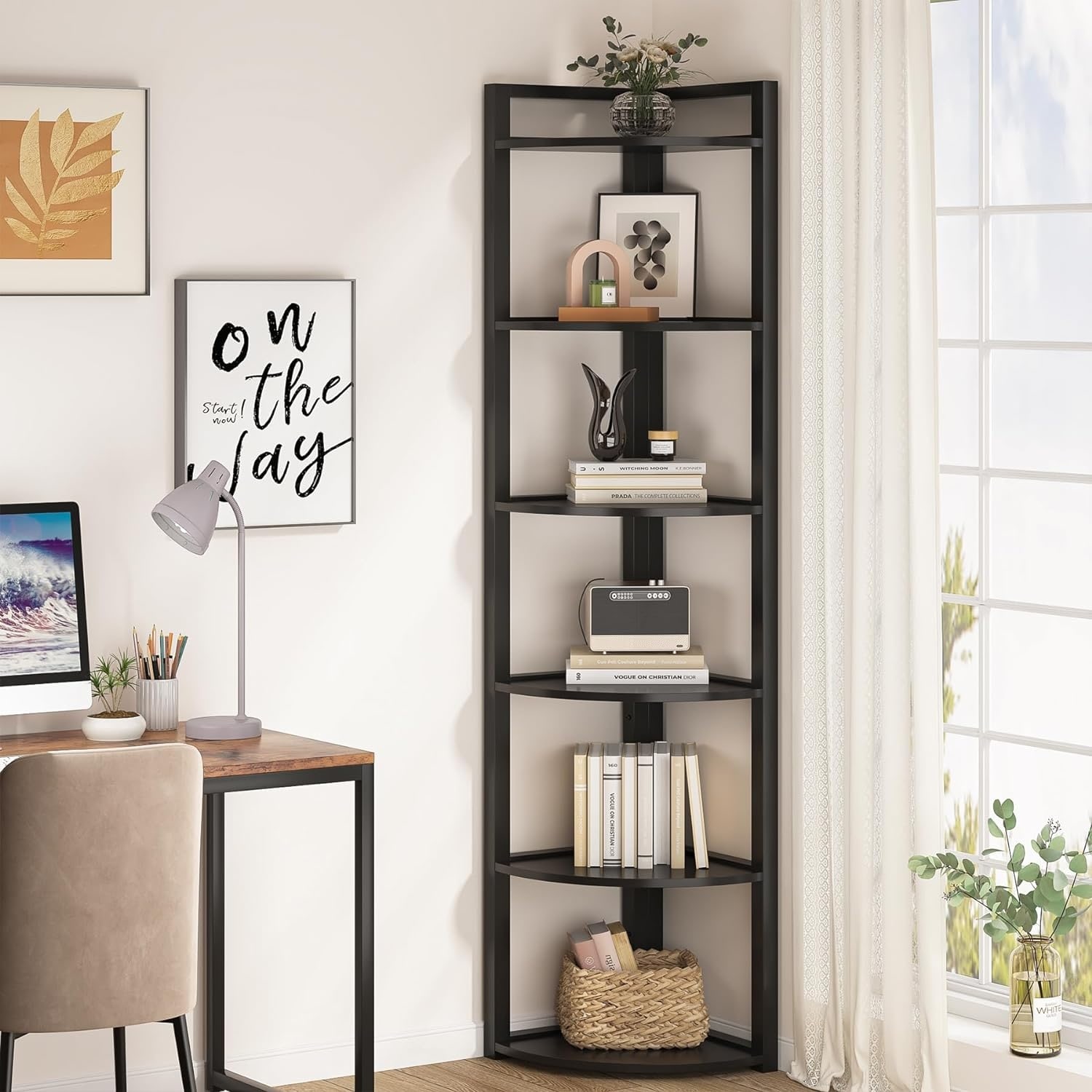 7-Shelf Corner Bookshelf, Large Industrial Corner Bookcase Corner Shelf -  On Sale - Bed Bath & Beyond - 37000110