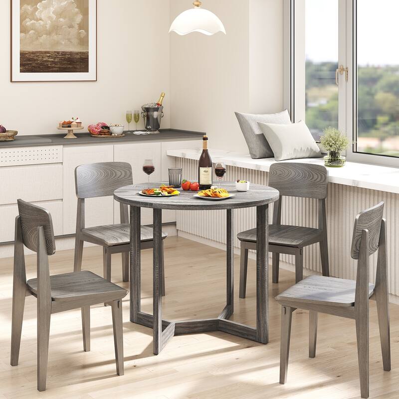 36 Inch Round Wood Dining Table for 2-4 People with Wing-shaped Pedestal Base-Grey